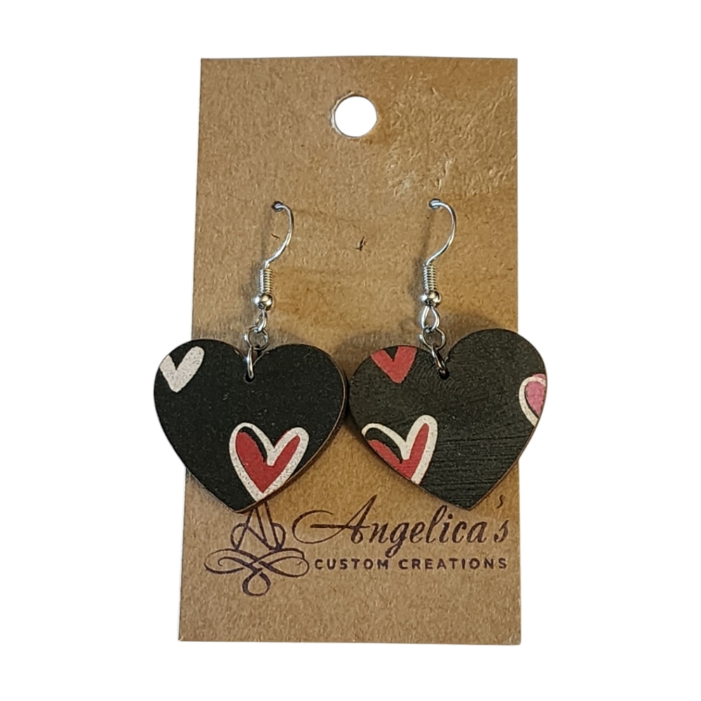 Lovely Heart Shaped Wood Drop Earrings